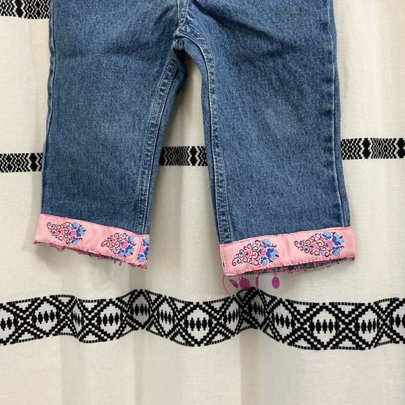 Vintage Y2K Gasoline Kids Girls Denim Jeans Size 5 Cropped Pink Floral Cuff Cute - Picture 2 of 5